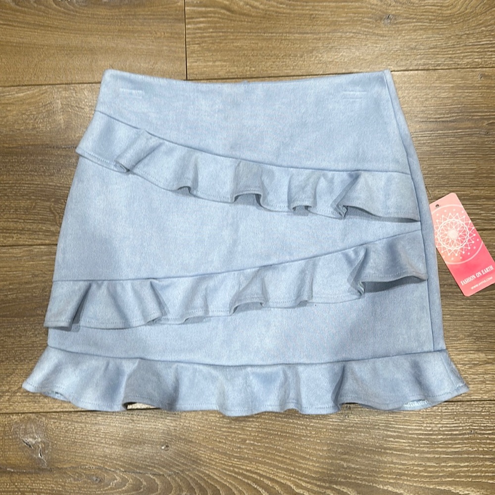 NWT suede ruffle mini skirt